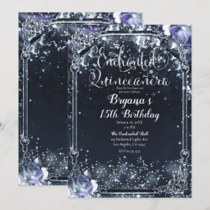 Invitation Éclairage en argent violet Roses Quinceañera