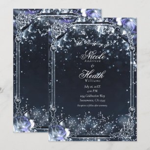 Invitation Éclairage et Mariage Rose en argent violet