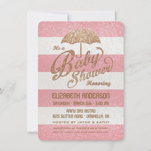 Invitation éclatant de douche de rose et de bébé (Devant)