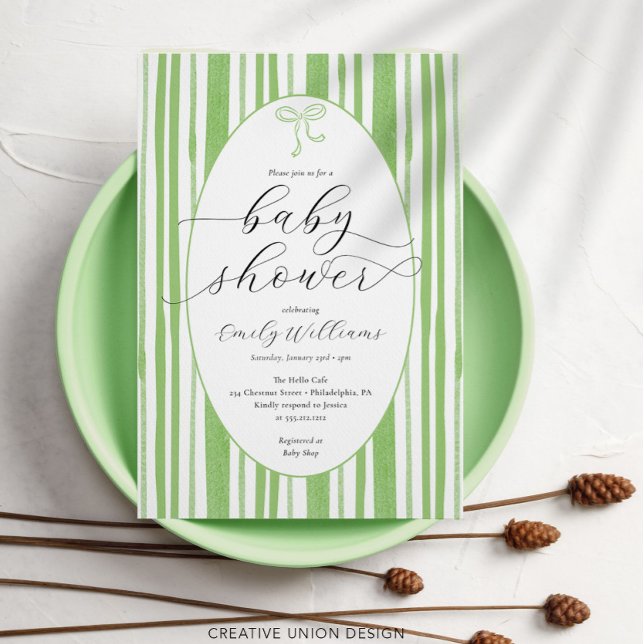 Invitation Eclectique Peint Grandes Baby shower Vert (Créateur téléchargé)