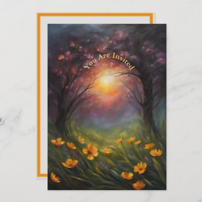 Invitation Éclipse solaire Affichage de la partie Fleurs enti (Devant / Derrière)