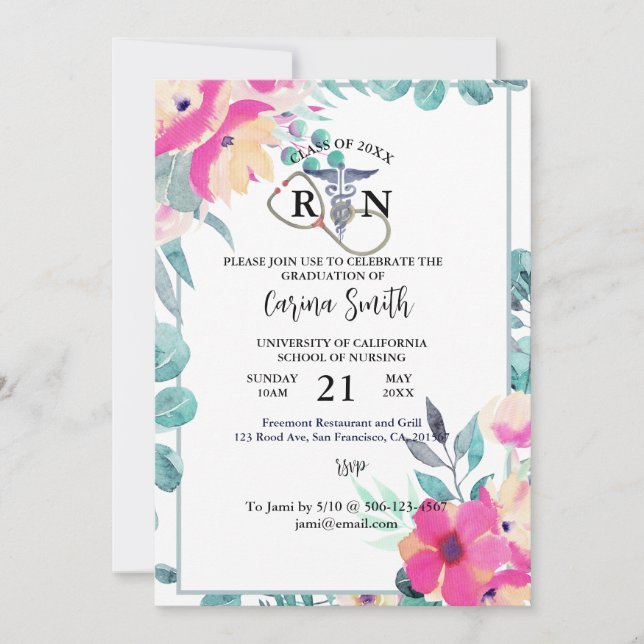 Invitation École de soins infirmiers Graduation Floral Party (Devant)