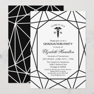 Invitation École d'infirmières Caduceus Chic Noir & Blanc