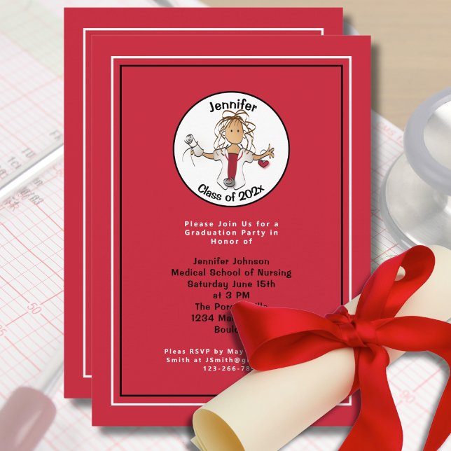 Invitation École Médicale de l'infirmière rouge minimal (Créateur téléchargé)