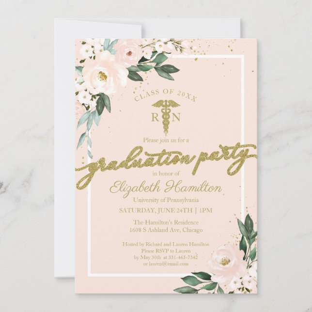 Invitation École Médicale de soins infirmiers Grad Party rose (Devant)