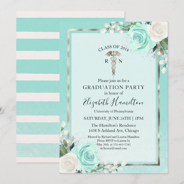 Invitation École Médicale de soins infirmiers Grad Party Turq (Devant / Derrière)