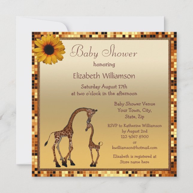 Invitation Économies d'or de girafe de maman et de bébé le (Devant)