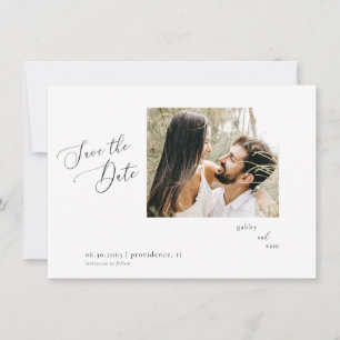 Invitation Économique Photo Blanc Mariage Sauvegarder la Date