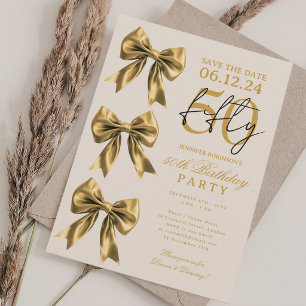 Invitation Économisez la date 50e anniversaire Champagne Nœud