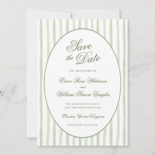Invitation Économisez la date à rayures d'aquarelle verte