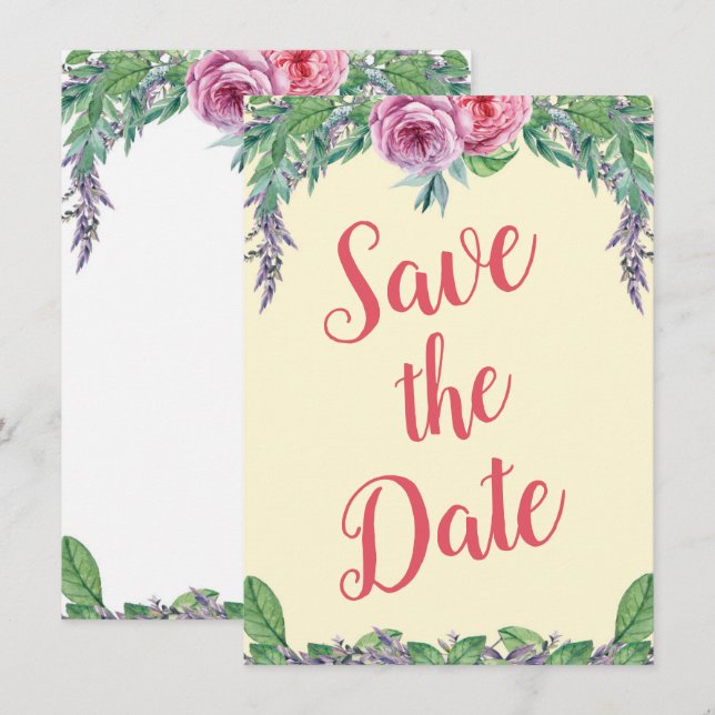 Invitation Économisez la date alternative aquarelle florale v (Devant / Derrière)
