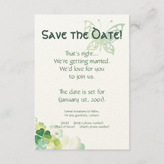 Invitation Économisez la date Coins Trèfle Vert et Papillon