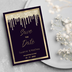 Invitation Économisez la date de luxe en or violet foncé scin