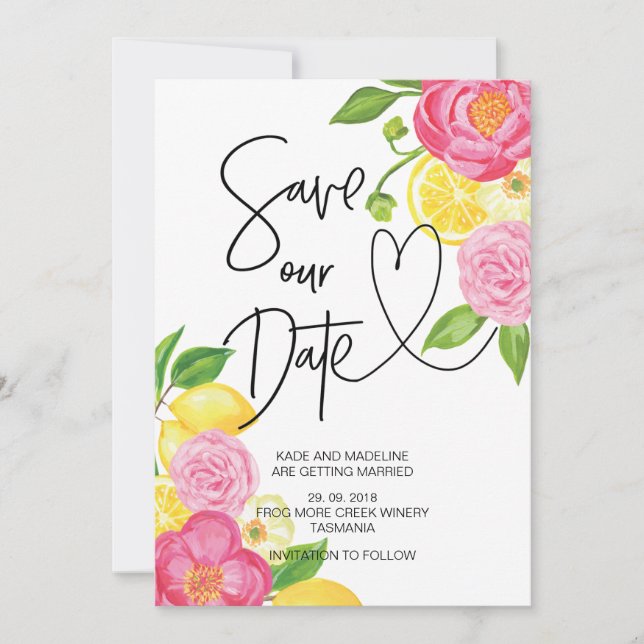 Invitation Économisez notre date Mariage de fleurs rose et ci (Devant)