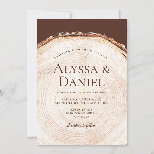 Invitation Écorce bois Mariage rustique (Devant)