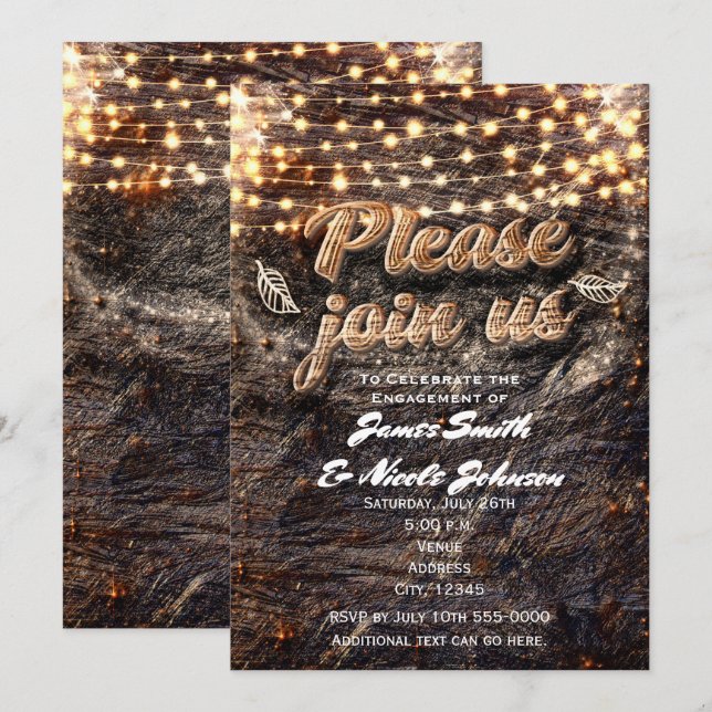 Invitation Écorce rustique Bois et feux étincelants Invitatio (Devant / Derrière)