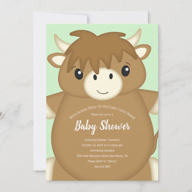 Invitation écossais Highland Baby shower de vache vert (Devant)