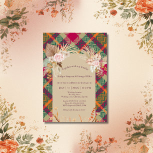 Invitation écossais vintage boho chic vert mariage