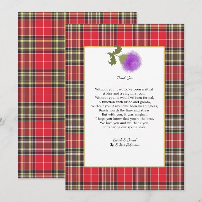 Invitation Ecosse Clan Tartan Mariage poème Merci (Devant / Derrière)