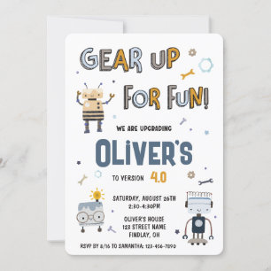 Invitation Écouter Pour Les Robots Amusants Caractères Annive