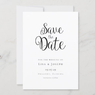 Invitation Écrire Minimaliste Noir et Blanc Enregistrer la Da