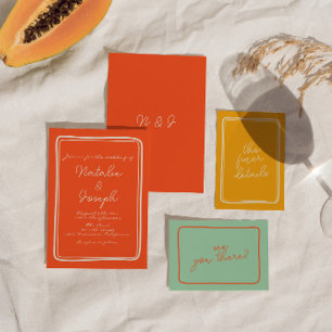 Invitation Écrit à la main Bright Orange Retro Mariage unique