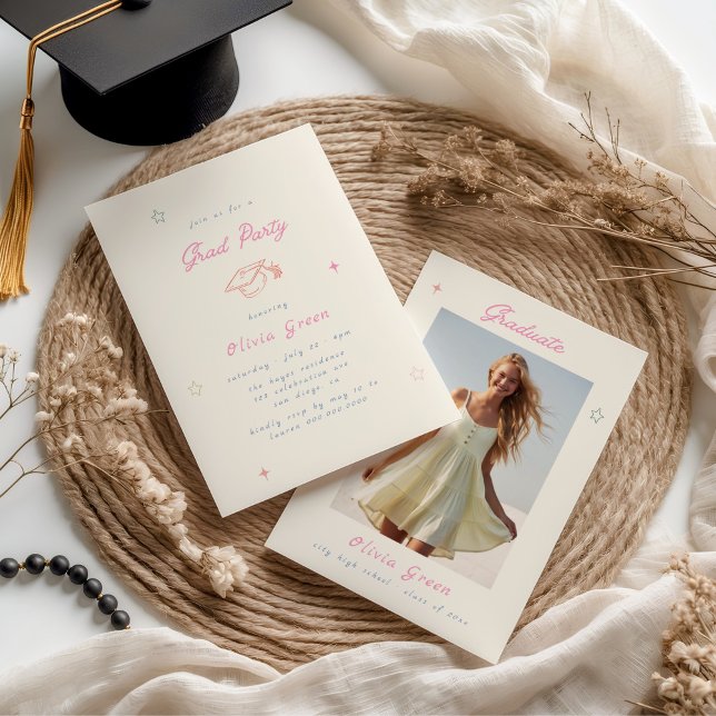 Invitation Écrit à la main Whimsy Pastel Graduation (Créateur téléchargé)