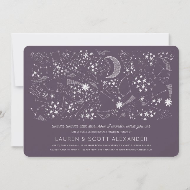 Invitation Ecrit dans les étoiles Baby shower de révélation d (Devant)