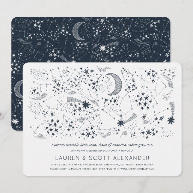 Invitation Ecrit dans les étoiles Baby shower de révélation d (Devant / Derrière)
