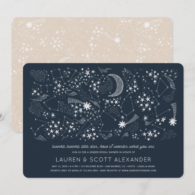 Invitation Ecrit dans les étoiles Baby shower de révélation d (Devant / Derrière)
