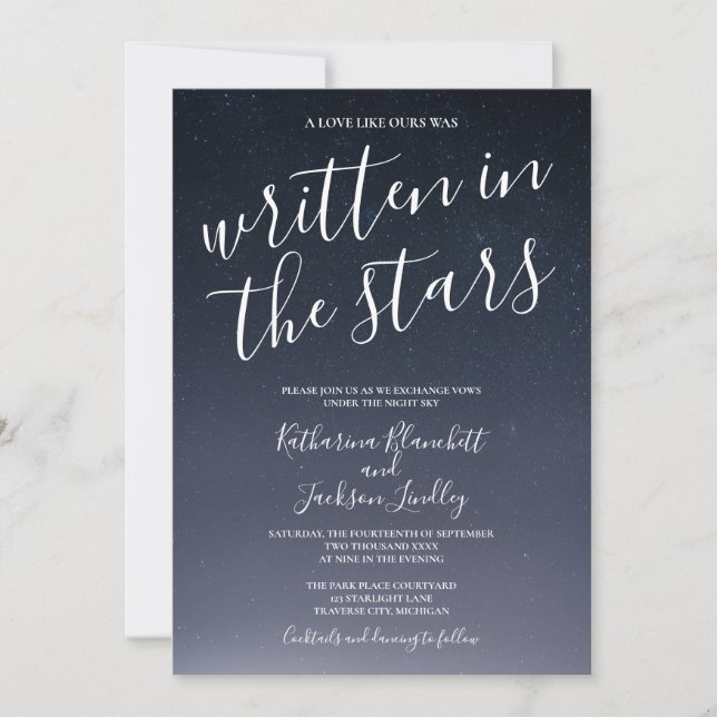 Invitation Écrit dans les étoiles Mariage ciel de nuit (Devant)