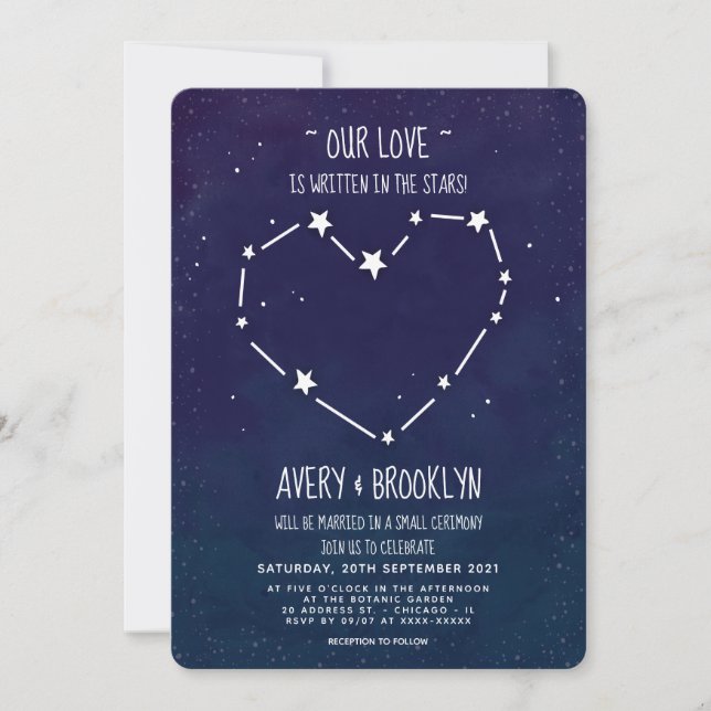 Invitation Écrit Dans Les Étoiles Petit Mariage (Devant)