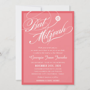 Invitation Écriture BAT MITZVAH moderne et élégante rose flam