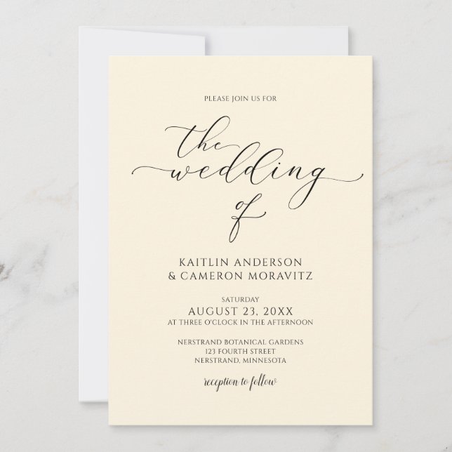 Invitation Écriture Calligraphique Élégante de Luxe pour Mari (Devant)