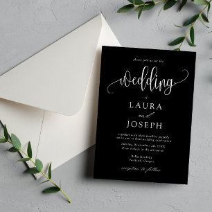 Invitation Écriture Calligraphique Élégante Mariage Noir et B