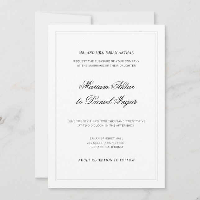Invitation Écriture Calligraphique Moderne Élégante Mariage B (Devant)