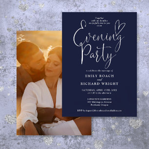 Invitation Écriture Chic Photo Bleu Nuit Mariage Soirée