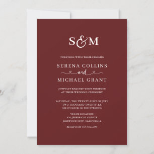 Invitation Écriture Classique Monogramme 4 Photo Mariage Bord