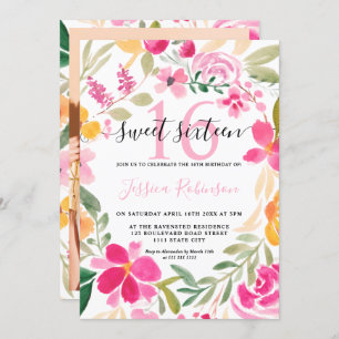 Invitation Écriture de couronne d'aquarelle rose florale Swee