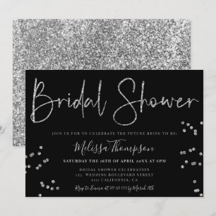 Invitation Écriture de parties scintillant argent chic douche
