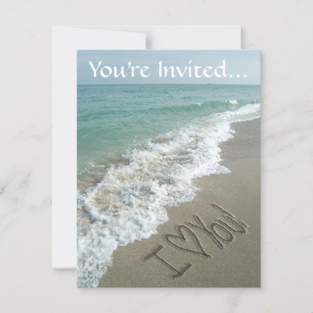 Invitation Ecriture de sable sur la plage, I Love You Invitat (Devant)
