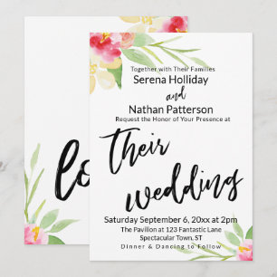 Invitation Écriture décontractée Aquarelle Fleurs Mariage