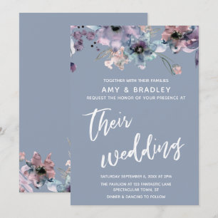 Invitation Écriture décontractée Floral Dusty Mariage bleu