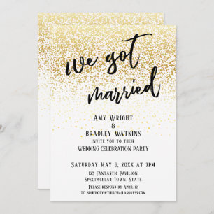 Invitation Écriture décontractée Nous Avons Marié Gold Confet
