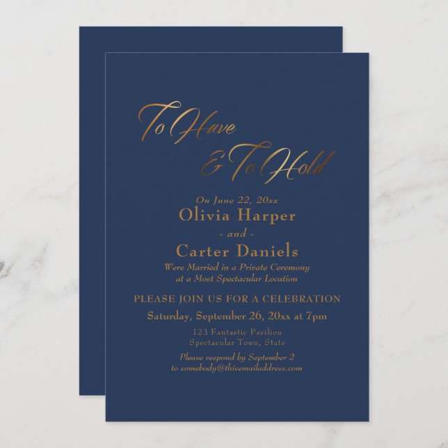 Invitation Écriture dorée élégante "À avoir et à tenir" sur f (Devant / Derrière)