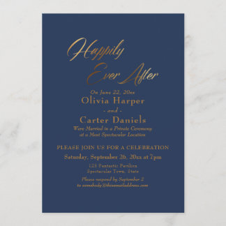 Invitation Écriture dorée élégante Heureux pour toujours sur
