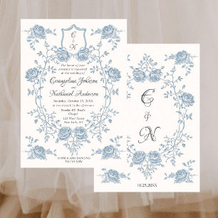 Invitation Écriture Élégante Formelle Roses Blason Vintage Ma