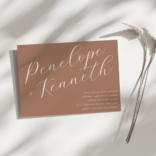 Invitation Écriture Élégante Mariage Stylé Brun Terreux Mocha