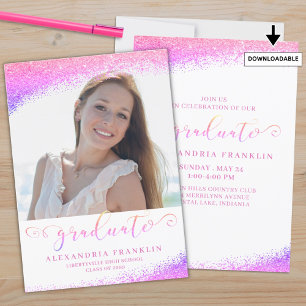 Invitation Écriture fantaisie Parties scintillant rose rose