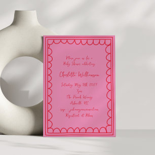 Invitation Écriture fantaisiste rose rouge bordure gribouillé